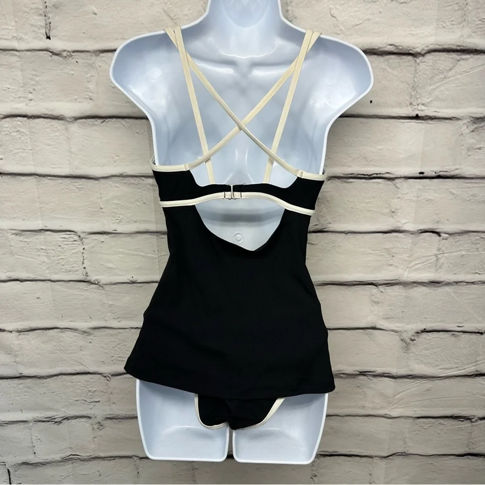 Athleta Black With Off White Trim Two Piece Tankini Bikini Women's Sz S …